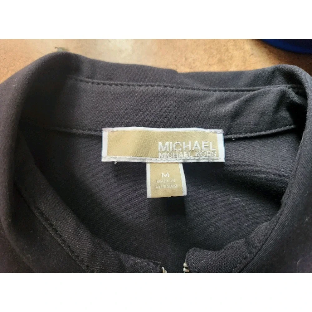 Michael Kors Shirt Dress Medium Black Zip Front Knee‎ Length Pockets Utility